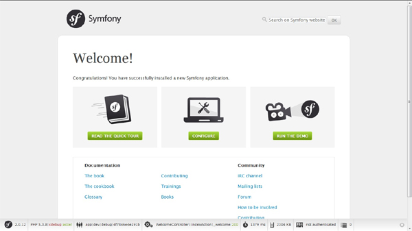 symfony2 Startseite (Welcome / Willkommen)